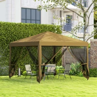 Outsunny 3 x 3 m Pop Up Gazebo, 420D Garden Tent Canopy with Removable Mesh Sidewall Netting, Carry Bag for Garden Patio Outdoor, Khaki(m-10)