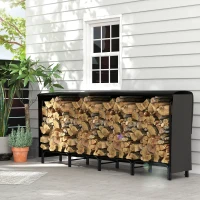 Outsunny Feuerholzgestell, 0,67 m³, mit Tragetasche & Abdeckung, Metallrahmen, bis 200 kg, 240 x 36 x 99 cm, Schwarz(m-10)