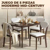 HOMCOM Conjunto Mesa de Comedor con 4 Sillas Mesa de Cocina con Sillas para 4 Personas Asiento Acolchado Crema(m-4)
