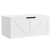 HOMCOM Coffre de rangement 100 cm avec 2 charnières de sécurité, Blanc effet bois(m-8)