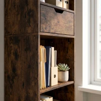 HOMCOM Estante de Livros Móvel de Arrumação com Gaveta Armário Compartimentos Abertos 30x24x158 cm Castanho(m-7)