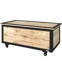 Outsunny Bancă de depozitare 121L cu 4 roți și mânere, din lemn și oțel, 100x50x43cm, culoare lemn(m-12)