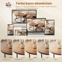HOMCOM Rundes Couchtisch-Set, 2-teilig, Industrielle Beistelltische mit Metallrahmen für Wohnzimmer und Schlafzimmer, Braun(m-7)