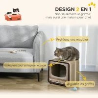 PawHut Griffoir pour Chat 2 en 1 en Forme de Téléviseur, Maison et Tapis à Griffer en Carton Ondulé, 39x29x37cm, Marron(m-6)
