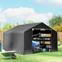 Outsunny Garage Moto per Esterno Portaoggetti 3x3 m Impermeabile con Porta e Prese d'Aria Avvolgibili, per Biciclette e Attrezzi, Grigio Scuro(m-10)