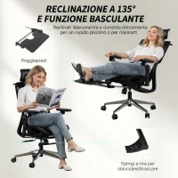 HOMCOM Sedia da Ufficio Ergonomica in Rete con Braccioli, Poggiatesta, Schienale Regolabili, Funzione Dondolo, Nero(m-8)