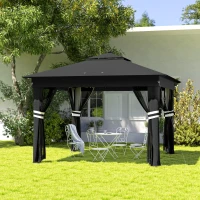 Outsunny 3.36 x 3.36m Pop Up Gazebo Party Tent with Solar-Powered LED Lights, Adjustable Event Shelter with Netting, Black(m-10)