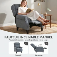 HOMCOM Fauteuil relax inclinable en polaire Teddy, fauteuil de relaxation avec repose-pieds extensible, assise rembourrée, gris(m-4)