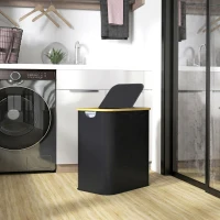 HOMCOM Panier à linge double pliable 80 L corbeille à linge sale avec couvercle, poignées rainurées, noir(m-2)
