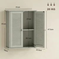HOMCOM Pensile da bagno con 2 ante a persiana e ripiano regolabile, verde(m-3)