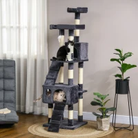 PawHut Kratzbaum 173 cm Katzenturm mit Höhle, Sisalstämme, große Plattform, mehrstöckig Dunkelgrau(m-10)