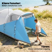 Outsunny Campingzelt für 3 Personen, separate Wohn- & Schlafräume, 460L x 260B x 190H cm, Blau(m-7)