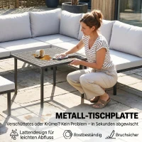 Outsunny Lounge Tuinmeubelset 5-6 Personen Tuinlounge Set met 2-zits Tuinbank, 2 Stoelen, Hoekstoel, Lamellen-tafel, Voetenbank(m-7)