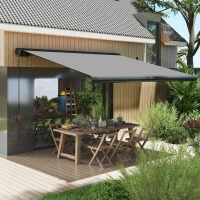 Outsunny 3.5 x 3 m Electric Awning with Remote Controller, Aluminium Frame DIY Retractable Awning, UV50+ Sun Shade Canopy for Garden Patio Deck Door Window, Light Grey(m-10)