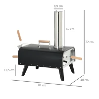 Outsunny Forno per Pizza Pieghevole e Portatile con Pala e Pietra, in Acciaio e Legno, 81x40x72 cm, Nero(m-3)