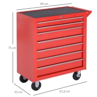 DURHAND Werkzeugwagen, 2 kleine & 5 große Schubladen, Stahl, bis 150 kg, 69 x 33 x 75 cm, Rot(m-3)