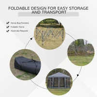 Outsunny 3.8m x 3.2m Pop Up Gazebo Hexagonal Canopy Tent Outdoor Sun Protection with 6 Mesh Sidewalls, Hand Bag, Grey(m-6)