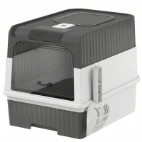 PawHut Caja de Arena para Gatos con Tapa Entrada Bandeja Deslizante Pala Bolsitas Desodorizantes 48x35x36 cm Gris(m-1)