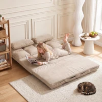 HOMCOM 2-in-1 Vloerstoel met Verstelbare Rugleuning, 102 x 73 x 60 cm, Beige(m-9)