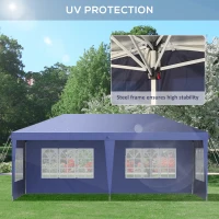 Outsunny 3 x 6m Pop Up Gazebo, Height Adjustable Marquee Party Tent with Sidewalls and Storage Bag, Blue(m-7)