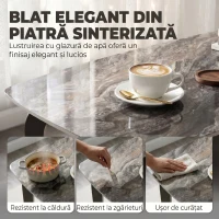 HOMCOM Masă 4 Locuri, Blat din Piatră Sinterizată, Picioare Metalice, Maro(m-5)