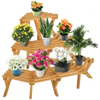 Outsunny Scaletta Portavasi in Legno Angolare con 3 Mensole, 96x64x61cm(m-11)