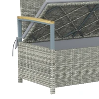 Outsunny 170 L Garden Storage Bench with Zipped Liner, 2 Seater Rattan Garden Bench with Storage, Gas Strut, Cushion, Light Grey(m-10)