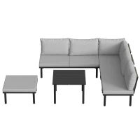 Outsunny Lounge Tuinmeubelset 5-6 Personen Tuinlounge Set met 2-zits Tuinbank, 2 Stoelen, Hoekstoel, Lamellen-tafel, Voetenbank(m-12)