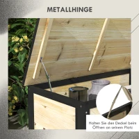 Outsunny Tuinopbergbox, 121 liter, 2 wielen, weerbestendig, metalen frame, natuurlijk hout, 100x50x43 cm(m-6)