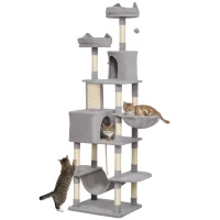 PawHut hoher Kratzbaum 206 cm mit 4 Sisal-Kratzsäulen, Höhlen, Körben, Hängematten, für 1-3 Kätzchen 6 kg, Hellgrau(m-8)