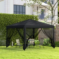 Outsunny 3 x 3 m Pop Up Gazebo, 420D Garden Tent Canopy with Removable Mesh Sidewall Netting, Carry Bag for Garden Patio Outdoor, Black(m-10)