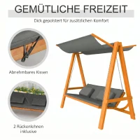Outsunny Hollywoodschaukel mit Bettfunktion 3-Sitzer Gartenschaukel Lärche mit verstellbarem Sonnendach 225,5 x 130 x 180 cm(m-13)