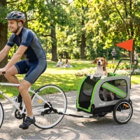 PawHut 2-in-1 Fahrradanhänger für Hunde Faltbarer Haustierwagen mit Sicherheitsgurt und Reflektoren Grün(m-2)