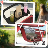 PawHut Poussette pour Chien 4 Roues, Chariot Pliable avec Auvent Réglable, Panier de Rangement, 77x44x102cm, Rouge(m-8)