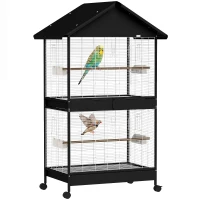 PawHut Grote vogelvolière met uitneembare scheidingswand, 2 deuren, 4 houten zitstokken, wielen, 2 lades en 6 voerbakjes, XXL(m-17)