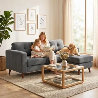 HOMCOM Ecksofa 192 cm L-Form 3-Sitzer Sofa mit umkehrbarer Chaiselongue, Cord-Optik, für kleinen Raum, Dunkelgrau(m-10)