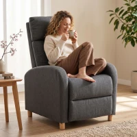 HOMCOM Manuell verstellbarer Relaxsessel 135° mit Fußstütze, in Leinenoptik-Stoff, Holzbeine, Dunkelgrau(m-6)