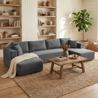 HOMCOM Modulares U-Sofa 4-Sitzer, 2 Ottomane, 2-Sitzer-Sofa, 6 Kissen, Ohne Montage, 369 x 152 x 78 cm, Grau(m-5)
