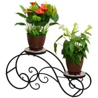 Outsunny Blumentreppe Pflanzenregal 2 Ablagen Pflanzenständer Retro-Design Deko Metall 75L x 22 x 37,5 cm(m-9)