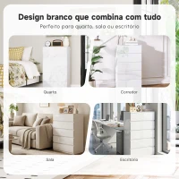HOMCOM Cómoda com 5 Gavetas de Madeira Cómoda de Dormitório Cómoda Branca Estilo Moderno 55x33x80 cm Branco Brilhante(m-7)