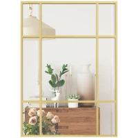HOMCOM Miroir mural verrière rectangulaire style fenêtre, horizontal ou vertical avec 4 crochets, en métal doré - 50x70 cm(m-12)