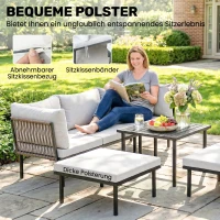 Outsunny Lounge Tuinmeubelset 5-6 Personen Tuinlounge Set met 2-zits Tuinbank, 2 Stoelen, Hoekstoel, Lamellen-tafel, Voetenbank(m-5)