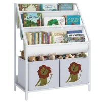 AIYAPLAY Kinderboekenkast met 3 hangende boekenplanken en 2 lades, 60 x 30 x 76 cm, wit(m-15)