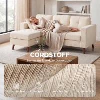 HOMCOM Ecksofa 192 cm L-Form 3-Sitzer Sofa mit umkehrbarer Chaiselongue, Cord-Optik, für kleinen Raum, Cremeweiß(m-6)