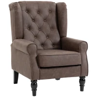 HOMCOM Fauteuil de Chambre en Cuir PU avec Assise Large, Accoudoirs et Pieds en Bois d'Eucalyptus, Marron(m-7)