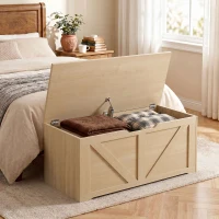 HOMCOM Storage chest, storage bench with flip-top lid and safety hinges, 80 x 40 x 45 cm, natural(m-2)