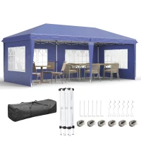 Outsunny 3 x 6m Pop Up Gazebo, Height Adjustable Marquee Party Tent with Sidewalls and Storage Bag, Blue(m-1)