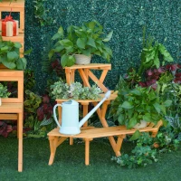 Outsunny Scaletta Portavasi in Legno Angolare con 3 Mensole, 96x64x61cm(m-10)