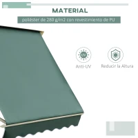 Outsunny Toldo Manual Retráctil de Aluminio Toldo para Exterior Toldo de Balcón Ángulo Ajustable Impermeable Anti-UV Tela de Poliéster 180x70cm Verde(m-4)