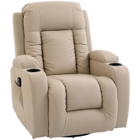 HOMCOM Sillón de Masaje Giratorio Sillón Relax Reclinable con 8 Puntos de Masaje Función de Calefacción 82x99x103 cm Crema